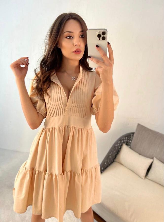 Rochie midi tip camasa cu model plisat