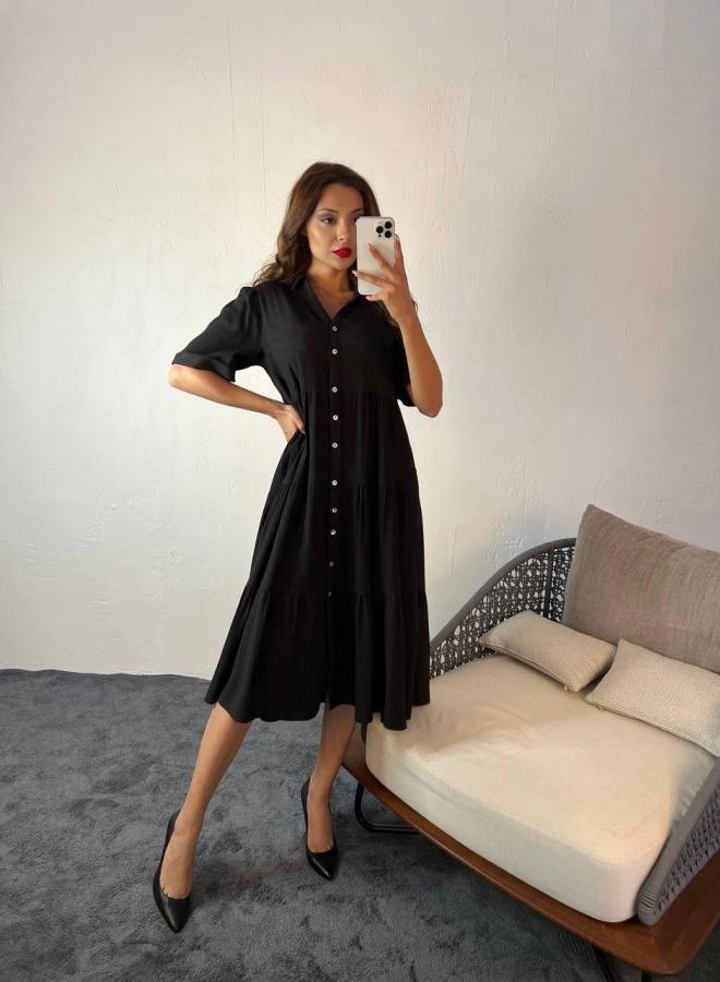 Rochie midi vaporoasa, tip camasa
