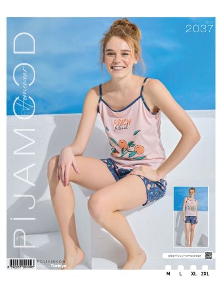 Pijama scurta dama, cu model imprimat Peach
