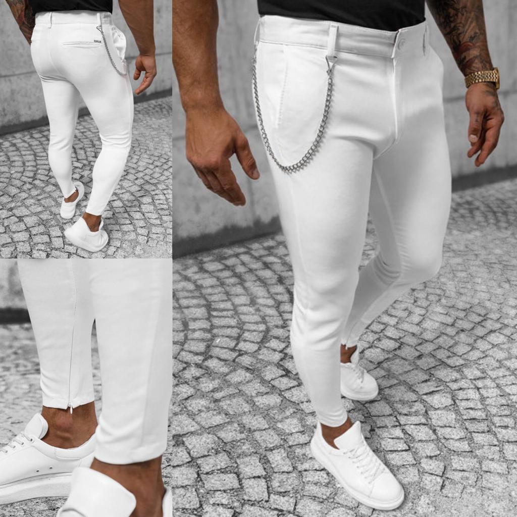 Pantaloni barbati casual alb + lant 12098 11-6