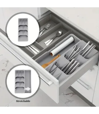 Organizator Extensibil pentru Tacamuri, Gri, 40 cm x 30 cm x 5.5 cm
