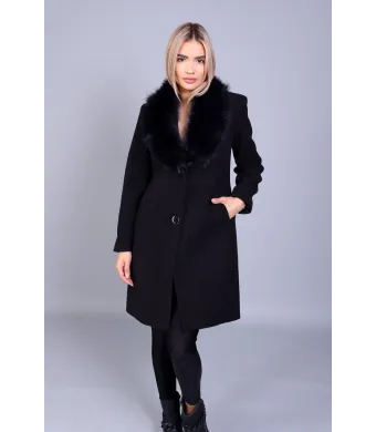 Palton ASIA negru cu guler din blana (36 38 40 42)