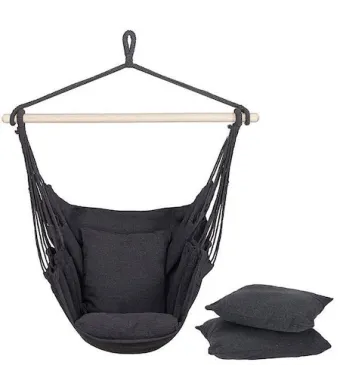 Hamac Engros tip leagan suspendat pentru casa sau gradina, gri cu perne, 130x100cm, 150kg
