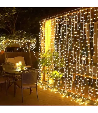 ​Instalatie de Craciun Engros, tip ploaie de exterior, 6 x 2 m alb cald