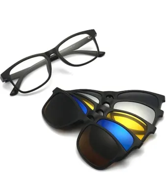 Set rame ochelari ENGROS de vedere cu 5 lentile clip on polarizate, protectie UV 400, ideali si pentru condus, model unisex
