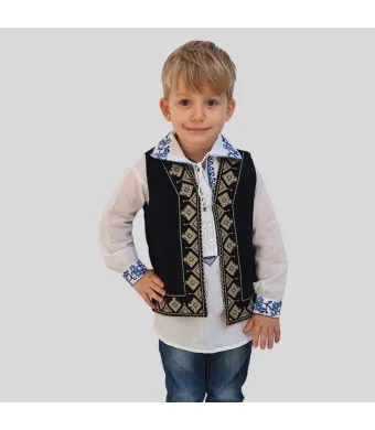 Vesta traditionala Engros pentru copii, motiv bradut broderie bej