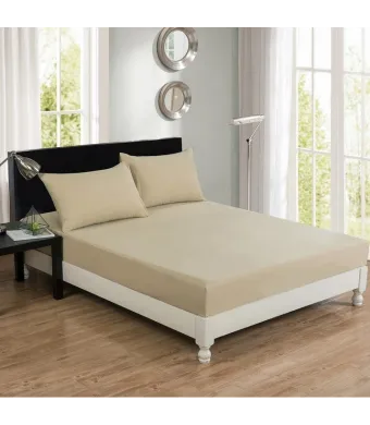 Set 2 bucati  cearceaf de pat din bumbac ranforce deluxe  100%, 140 x 240 cm bej engros