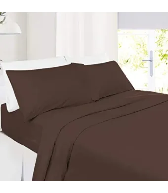 Set 2 bucati  cearceaf de pat din bumbac ranforce 140 x 240 cm maro inchis