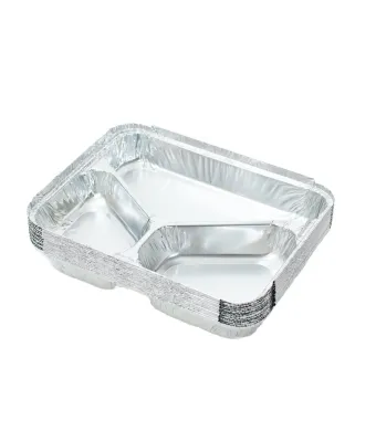 Set 100 Caserole aluminiu Meniu 3 Compartimente + Capac