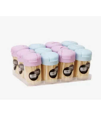 Scobitori din bambus in tub de plastic 80buc, 12/set engros