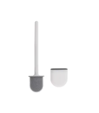 Perie pentru WC flexibila cu suport, Silicon, Alba, 35 X 8 cm Engros
