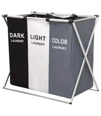 Cos de rufe pliabil si impermeabil, 3 compartimente, cadru din aluminiu si panza oxford, 135 L, 65.5 x 39.5 x 60 cm, Multicolor Engros