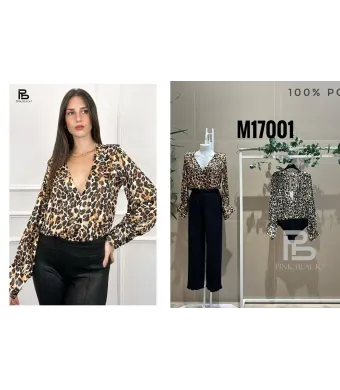 Body camasa dantela animal print 2 culori angro (Alb)