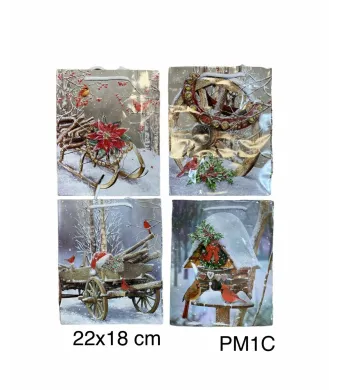 Pungi din hartie cerata cu specific de Craciun, diverse modele, dimensiuni: 22x18 cm , Model PM 1 C