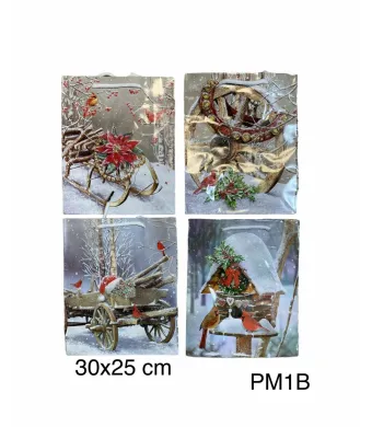 Pungi din hartie cerata cu specific de Craciun, diverse modele, dimensiuni: 33 x25 cm, model PM 1B