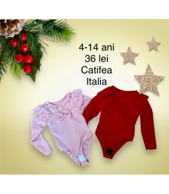 Body  Engros pentru fete, de Craciun, din catifea (ROSU)