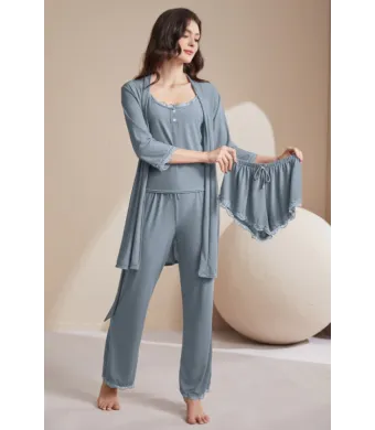 Pijamale Engros pentru femei, 4 piese, cu dantela