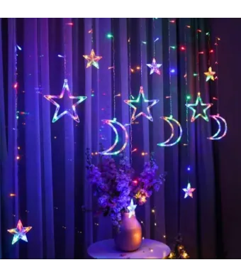 Instalatie Craciun, perdea cu fulgi si stele, Multicolor 3M