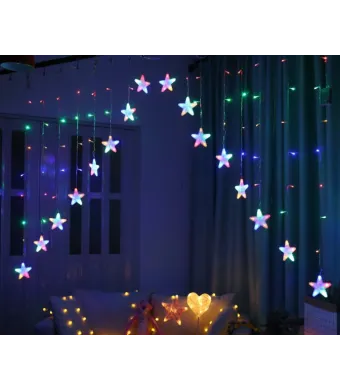 Instalatie perdea luminoasa pentru craciun cu stele, 4 metri, Multicolor