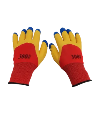 Set de 12 Manusi de lucru/constructor, tricot+latex, marime universala, rosu-galben-albastru, Engros