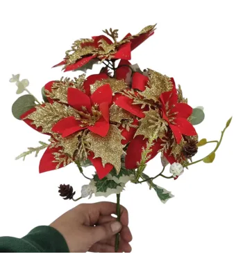 Buchet Craciunita artificiala cu sclipici 16 cm 5 fire