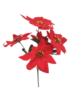 Craciunita artificiala la buchet de 5 fire cu doua straturi de petale 16 cm
