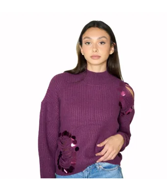 Pulover Engros pentru femei, accesorizat, mix culori(gri-1,bej-1,mov-2)