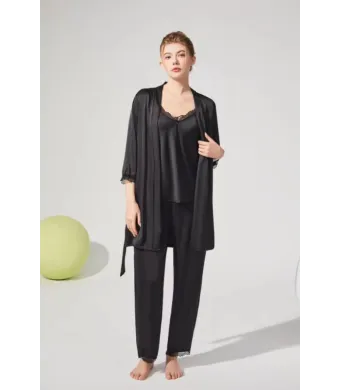 Pijamale Engros pentru femei, din satin, 3 piese, uni