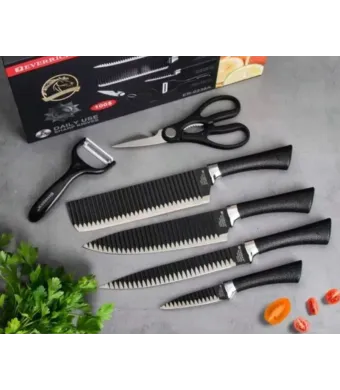 Set 6 piese cuțite de bucatarie + foarfeca + curățător legume (peeler) EN-GROSS
