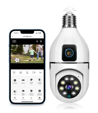 Camera inteligenta cu lentile duble, 5MP, v380, exterior/interior, HD 4K, zoom 4x, pivotant, lumina LED, comunicare bidirectionala, stocare card/cloud, senzor de miscare, vedere nocturna cu infrarosu 30 m, alb Angro engros