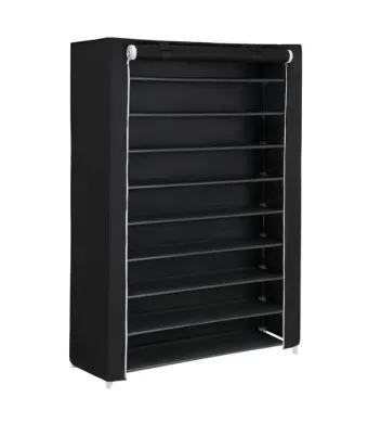Organizator pentru Pantofi cu 9 Rafturi, Material Textil si Tuburi Metalice, 100 x 28 x 162 cm, Negru Engros