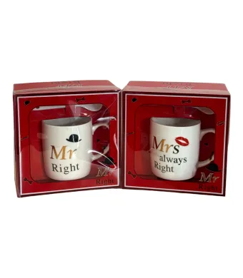 Set cadou engross Cană cu linguriță Mr și Mrs 220ml mix modele AT1706