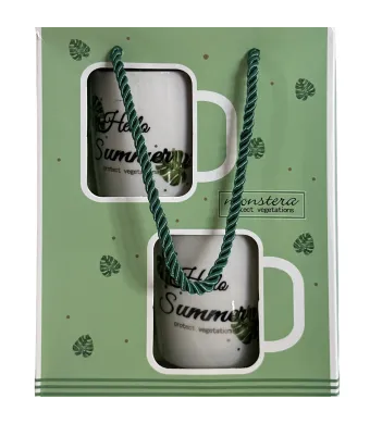 Set cadou engros 2 căni cu linguriță Monstera model mix 220ml cod CH13