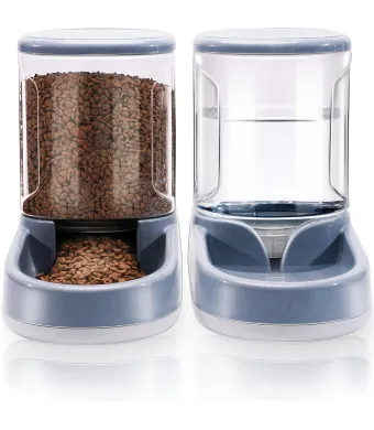 Dispenser de apa si mancare pentru caini si pisici Engros, 2 in 1 responsabil pentru distribuirea hranei si apei animalului tau de companie, cu capacitate mare si dozare precisa, nontoxic, usor de curatat, 3.8L, Set, Gri, Fish & Paws ®