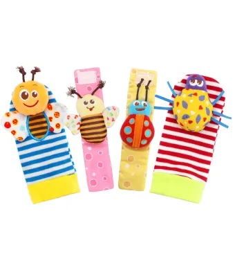 Set jucarii interactive pentru bebelusi Engros , sosete si bratari zornaitoare, fosnitoare, pentru dentitie, dezvoltarea abilitatilor motrice, coordonarii sau atentiei, model insecte, buburuza, albinuta, multicolor, din material textil - Pitikot®