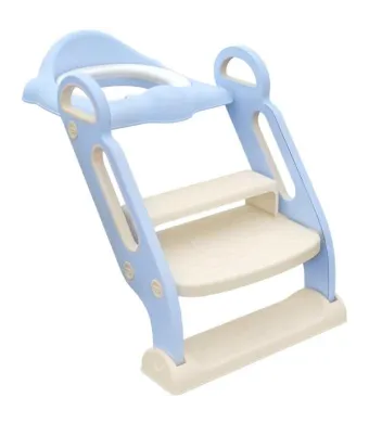 Reductor Pliabil cu Manere, Scara cu Trepte Anti-Derapante, Inaltator pentru WC, Perna Moale Detasabila si Impermeabila, PP Eco Frendly, 67.9 x 42.8 x 51.5 cm, Albastru Engros