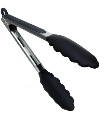 Cleste Servire din Inox si Silicon,Engros, Negru, cu Inel de Blocare si Agatare, 24cm, Bukate®
