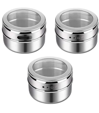 Set de 3 Recipiente Magnetice pentru Condimente Engros, 100ml, cu Etichete si Suport Metalic incluse, Capac Transparent, Bukate®