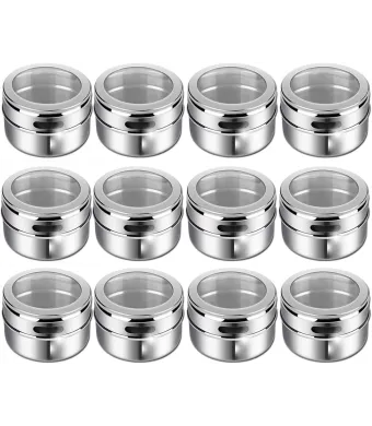 Set de 12 Recipiente Magnetice pentru Condimente Engros, 100ml, include Etichete, Suport Metalic si Carioca incluse, Capac Transparent, Bukate®