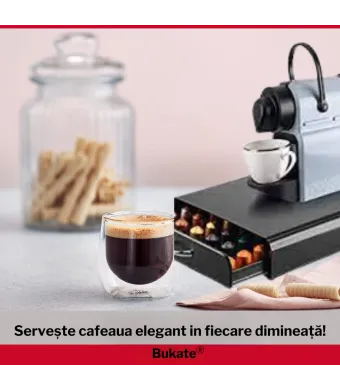 Suport 60 capsule de cafea,Engros Bukate, 41x26.5x7.3, Compatibil cu Nespresso, Tchibo, Negru, Metal