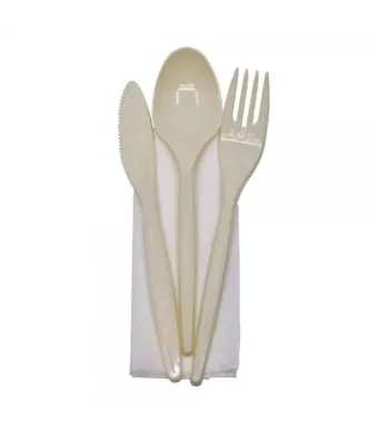 Tacâmuri TRIS reutilizabile (Furculiță+lingură+cuțit+șervețel) 100 buc/set Engros