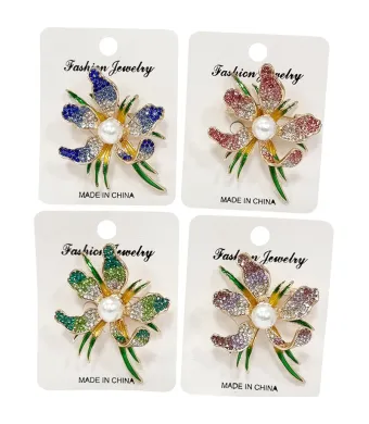 Set brose elegante cu strasuri si perle set 12 bucati 5.5 x 6 cm