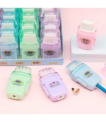 Ascutitori Colorate 24/set cu Guma de Sters 9cm Forma Robot Engros