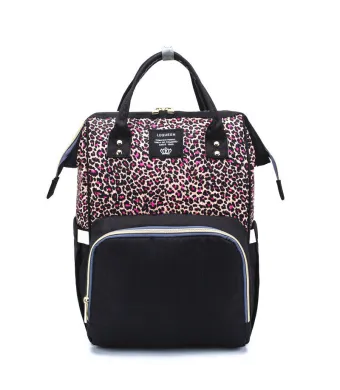 Rucsac Animal Print Engros pentru mamici si bebelusi, marime universala, Roz-bej, 42 x 26 x 15 cm