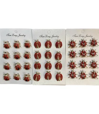 Mărțișor broșă metal engros Buburuză 12/set mix modele 2cm