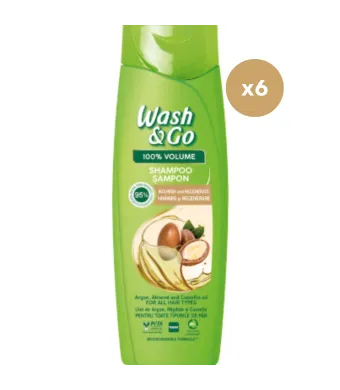 Sampon Engros Wash&Go cu ulei de argan si migdale pentru toate tipurile de par, 360 ml/6buc