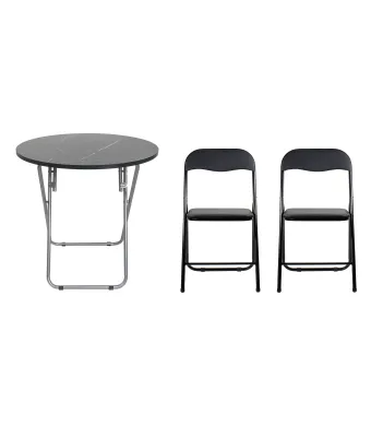 Masa plianta rotunda cu blat mdf, dimensiuni 70x70cm, negru plus 2 x scaun bucatarie pliant (DSY 1115) / ZLN 6937_2S Engros