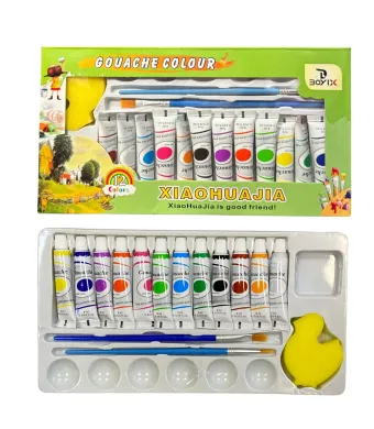 Tempera Acuarele la Tub Gouache 9ml 12/set Diferite Culori cu Doua Pensule si un Buretel 6cm Engros