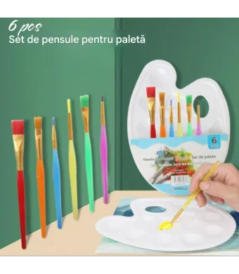 Paleta de Pictat 21x16x13cm din Plastic cu 6 Pensule Diferite Modele Engros
