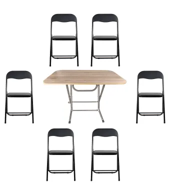 Masa plianta cu blat mdf, dimensiuni 70x120x73 cm (ZLN 2531) plus 6 x scaun bucatarie pliant (DSY 1115) / ZLN 2531_STEJAR_6S Engros